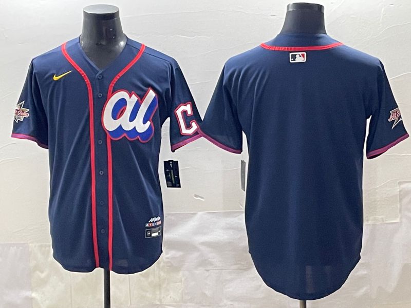 Men 2025 Cleveland Indians Blank Drak Blue All star Blank Blue Nike MLB Jersey style 1